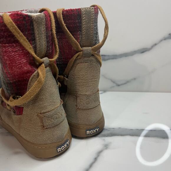 Roxy | Women's Brown Suede Fleece Lined Red Blanket Plaid Aster Boots Sz 7 - Picture 4 of 7